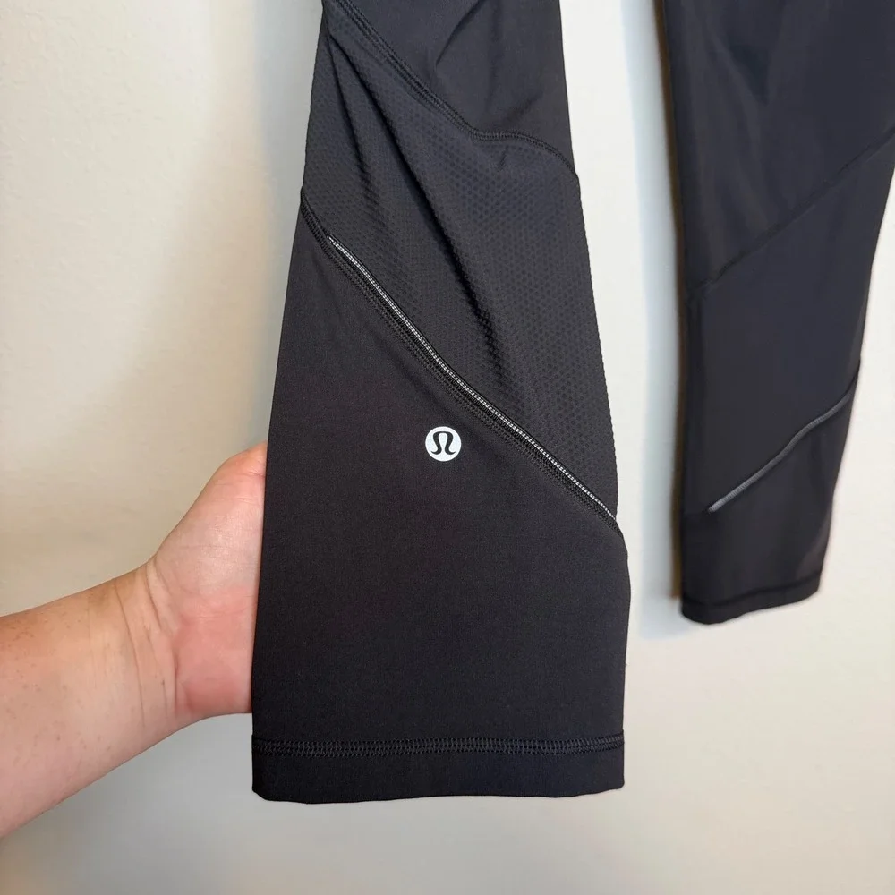 lululemon Run Off Route Mid Rise Crop Leggings Black Size 6 Athleisure